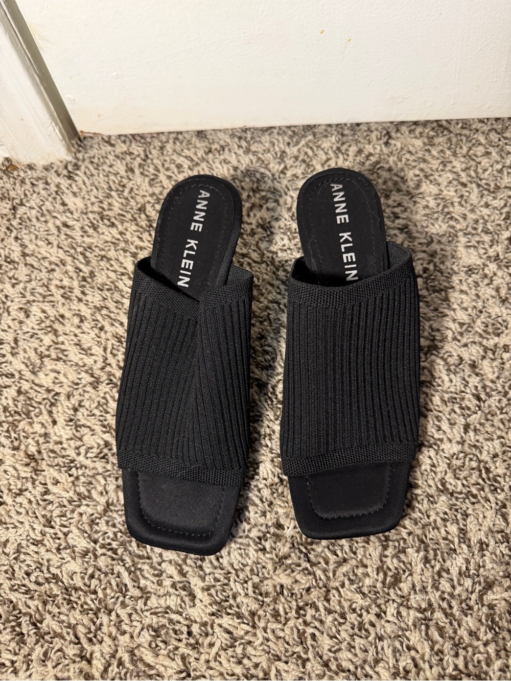 Anne Klein Black Ribbed Knit Slide Loafers